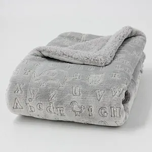 Ally Alphabet Embossed Fleece Baby Throw with Sherpa Backing