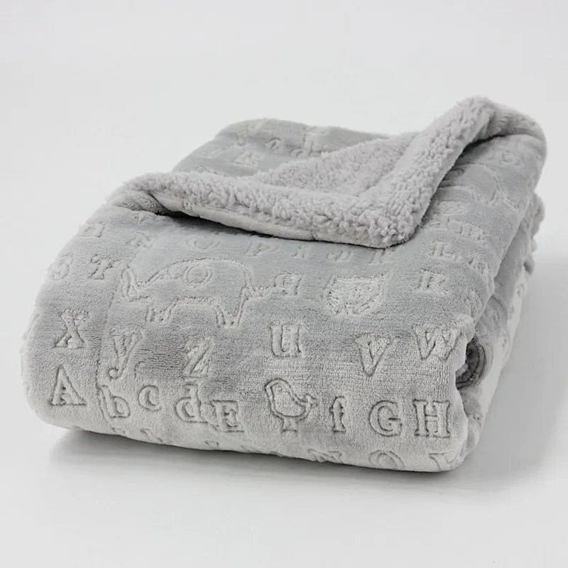 Ally Alphabet Embossed Fleece Baby Throw with Sherpa Backing